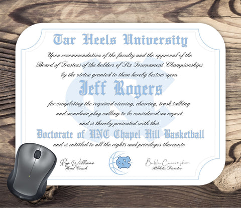 UNC Tar Heels Ultimate Basketball Fan Personalized Diploma - Mouse Pad