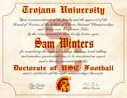 USC Trojans Ultimate Football Fan Personalized Diploma - 8.5" x 11" Parchment Paper