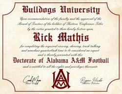 Alabama A&M University Bulldogs Ultimate Football Fan Personalized 8.5" x 11" Diploma