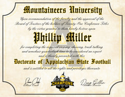 Appalachian State Mountaineers Ultimate Football Fan Personalized 8.5" x 11" Diploma