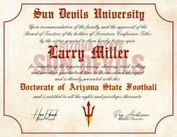 Arizona State Sun Devils Ultimate Football Fan Personalized 8.5" x 11" Diploma