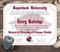 Personalized Arkansas Razorbacks Ultimate football Fan Diploma Mouse Pad