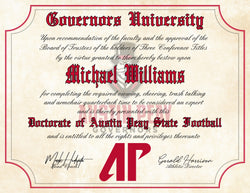 Austin Peay Governors Ultimate Football Fan Personalized 8.5" x 11" Diploma