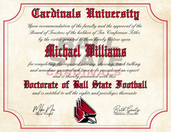 Ball State Cardinals Ultimate Football Fan Personalized 8.5" x 11" Diploma