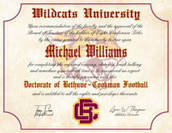 Bethune Cookman Wildcats Ultimate Football Fan Personalized 8.5" x 11" Diploma
