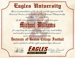Boston College Eagles Ultimate Football Fan Personalized 8.5" x 11" Diploma