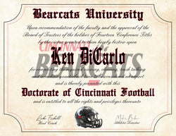 Cincinnati Bearcats Ultimate Football Fan Personalized Diploma - 8.5" x 11" Parchment Paper
