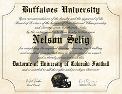 Colorado Buffaloes Ultimate Football Fan Personalized Diploma - 8.5" x 11" Parchment Paper