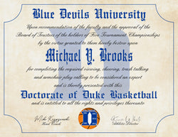 Duke Blue Devils Ultimate Basketball Fan Personalized Diploma - 8.5" x 11" Parchment Paper