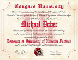 University of Houston Cougars Ultimate Football Fan Personalized Diploma - 8.5" x 11"