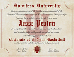 Indiana Hoosiers Ultimate Basketball Fan Personalized Diploma - 8.5" x 11" Parchment Paper