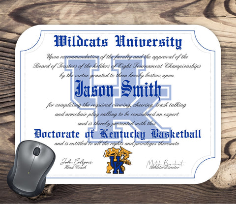 Personalized Kentucky Wildcats Ultimate Basketball Fan Diploma - Mouse Pad