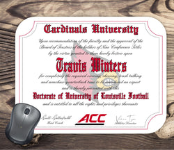 Louisville Cardinals Ultimate Football Fan Personalized Diploma Mouse Pad