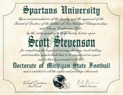 Michigan State Spartans Ultimate Football Fan Personalized Diploma - 8.5" x 11" Parchment Paper