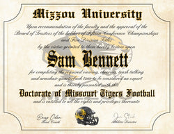 Missouri Tigers Ultimate Mizzou Football Fan Personalized Diploma - 8.5" x 11" Parchment Paper