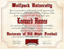 NC State Wolfpack Ultimate Football Fan Personalized Diploma - 8.5" x 11" Parchment Paper