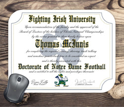 Notre Dame Fighting Irish Ultimate Football Fan Personalized Diploma Mouse Pad
