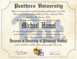 Pitt Panthers Ultimate Football Fan Personalized Diploma - 8.5" x 11" Parchment Paper