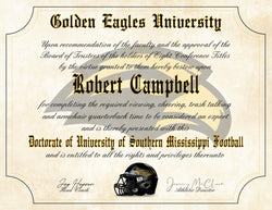 Southern Mississippi Golden Eagles Ultimate Football Fan Personalized Diploma - 8.5" x 11" Parchment Paper