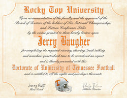 Tennessee Volunteers Ultimate Football Fan Personalized Diploma 8.5" x 11" Parchment Paper