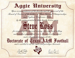 Texas A&M Aggies Ultimate Football Fan Personalized Diploma 8.5" x 11"