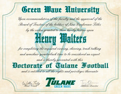 Tulane Green Wave Ultimate Football Fan Personalized Diploma - 8.5" x 11" Parchment Paper