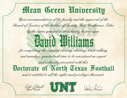 North Texas - UNT Mean Green Ultimate Football Fan Personalized Diploma - 8.5" x 11" Parchment Paper