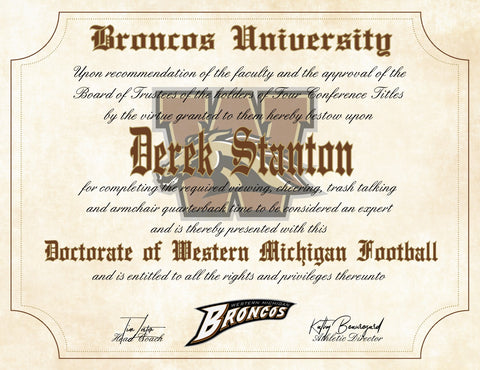 Western Michigan University Broncos Ultimate Football Fan Personalized Diploma