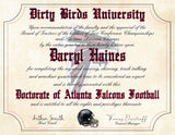 Atlanta Falcons Ultimate Football Fan Personalized Diploma - Perfect Gift - 8.5" x 11" Parchment Paper