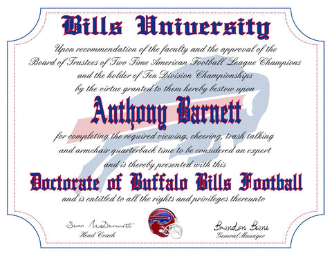 Buffalo Bills Ultimate Football Fan Personalized Diploma Mouse Pad - Makes a Perfect Gift