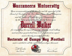 Tampa Bay Buccaneers Ultimate Football Fan Personalized Diploma 8.5" x 11" Parchment Paper