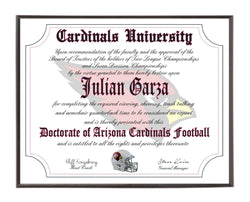 Personalized Wood Plaque of the Arizona Cardinals Ultimate Football Fan Diploma