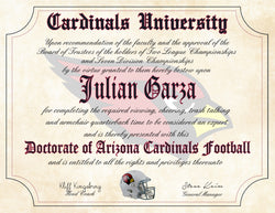 Arizona Cardinals Ultimate Football Fan Personalized Diploma - Perfect Gift - 8.5" x 11" Parchment Paper