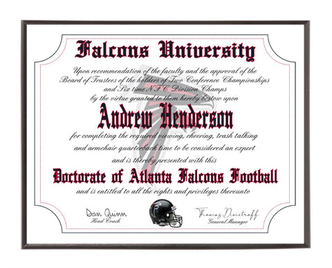 Personalized Wood Plaque of the Atlanta Falcons for the Ultimate Football Fan