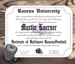 Baltimore Ravens Ultimate Football Fan Personalized Diploma - Mouse Pad - Perfect Gift