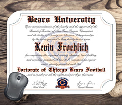 Chicago Bears Ultimate Football Fan Personalized Diploma Mouse Pad