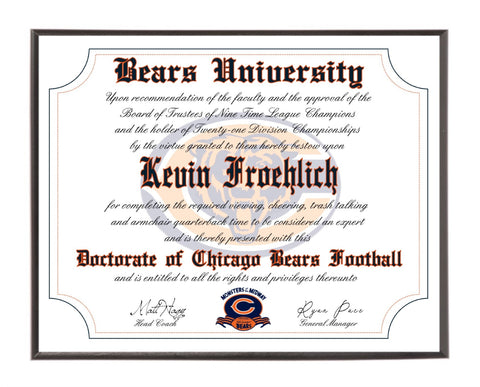 Personalized Wood Plaque of the Chicago Bears for the Ultimate Football Fan