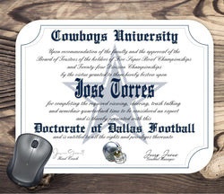 Dallas Cowboys Ultimate Football Fan Personalized Diploma - Mouse Pad - Perfect Gift