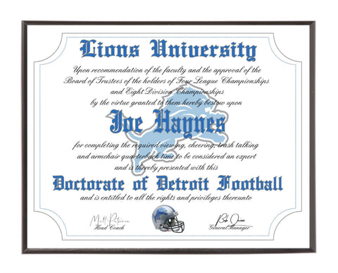 Personalized Wood Plaque of the Detroit Lions for the Ultimate Football Fan