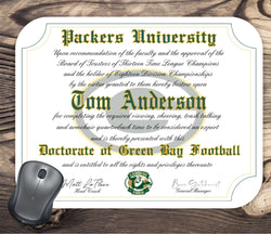 Green Bay Packers Ultimate Football Fan Personalized Diploma Mouse Pad