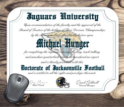 Personalized Jacksonville Jaguars Ultimate Football Fan Personalized Diploma - Mouse Pad