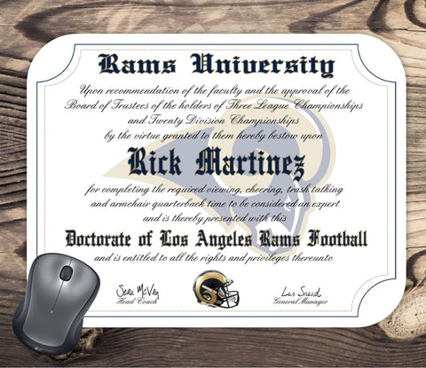 Los Angeles Rams Ultimate Football Fan Personalized Diploma - Mouse Pad