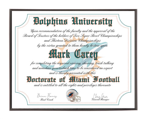 Personalized Wood Plaque of the Miami Dolphins for the Ultimate Football Fan