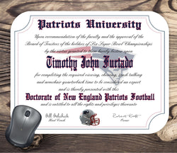 New England Patriots Ultimate Football Fan Personalized Diploma - Mouse Pad - Perfect Gift
