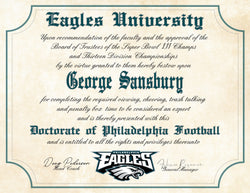 Philadelphia Eagles Ultimate Football Fan Personalized Diploma - 8.5" x 11" Parchment Paper