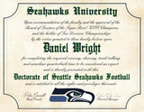Seattle Seahawks Ultimate Football Fan Personalized Diploma - 8.5" x 11" Parchment Paper