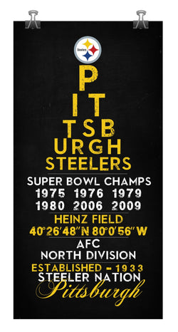 Pittsburgh Steelers - Eye Chart chalkboard print - sports, football, gift for fathers day, subway sign - Eyechart wall art