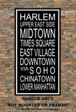 New York City Subway Sign Print - Harlem, Midtown, Times Square, East Village, Soho, Chinatown