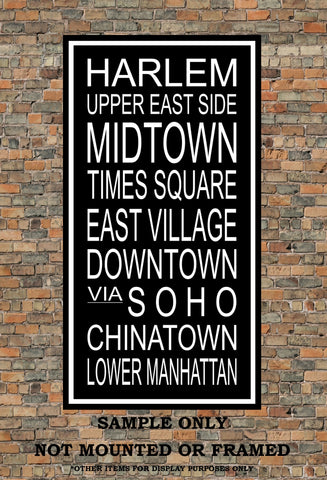 New York City Subway Sign Print - Harlem, Midtown, Times Square, East Village, Soho, Chinatown