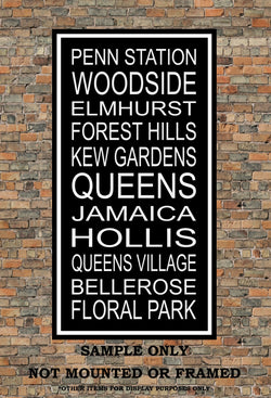 New York City Subway Sign Print - Woodside, Elmhurst, Kew Gardens, Queens Village